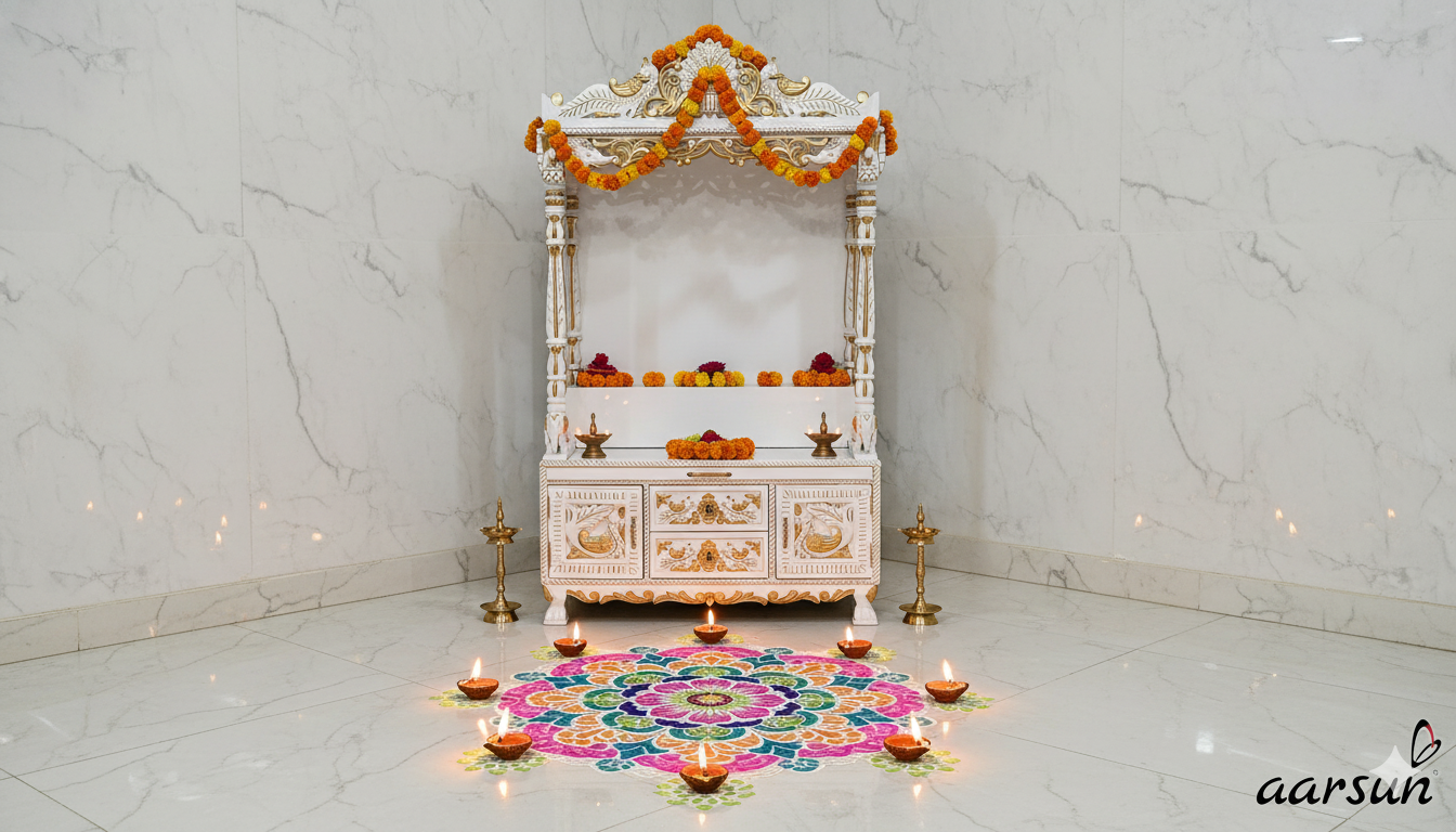 Natural Finish Wooden Mandir Design